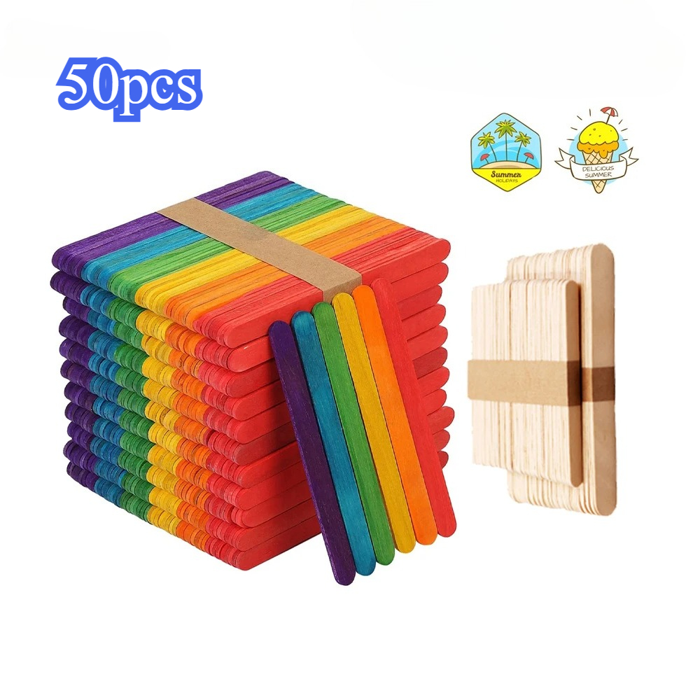 Art Craft With Ice Cream Stick - 50Pcs Ice Cream Popsicle Sticks Natural